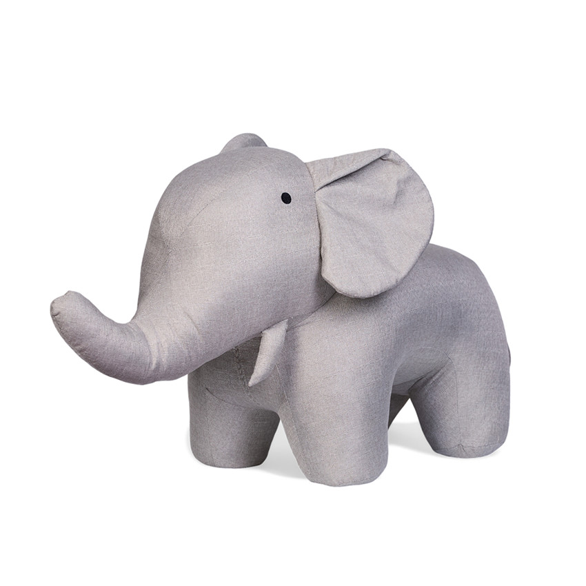 Grande peluche 48cm Éléphant debout en lin gris 