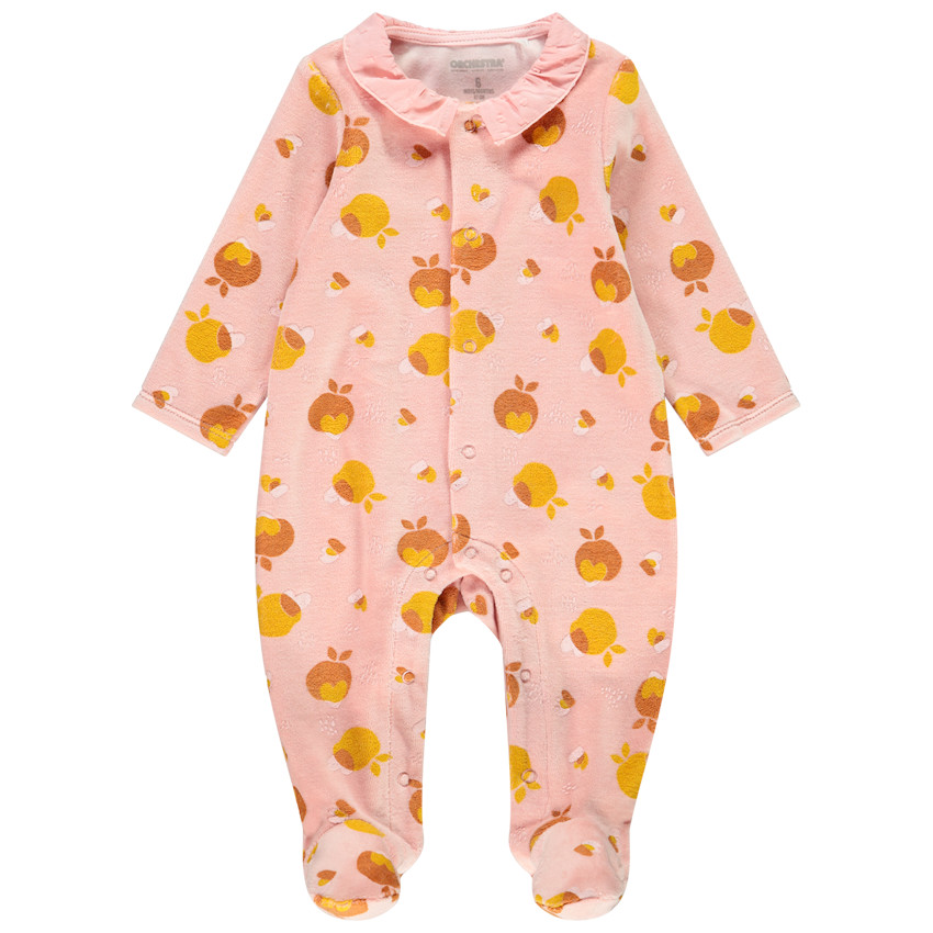 Dors-bien en velours imprimé pommes pour bébé fille 