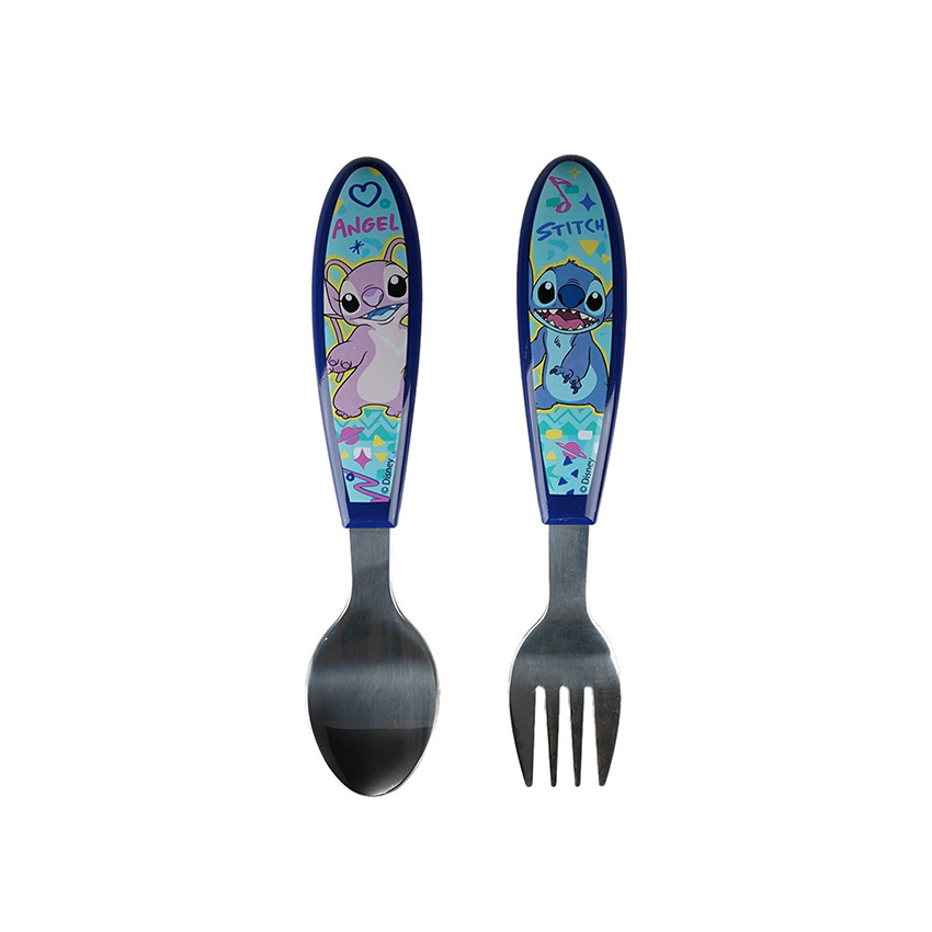 Set de 2 couverts en inox Stitch & Angel Disney bleu