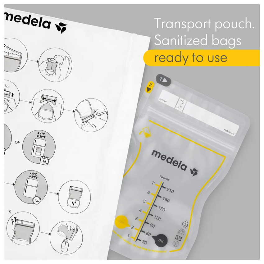 Sachets de conservation pour lait maternel à versement facile 210ml - 25pcs - Transparent (Medela) - Image 6