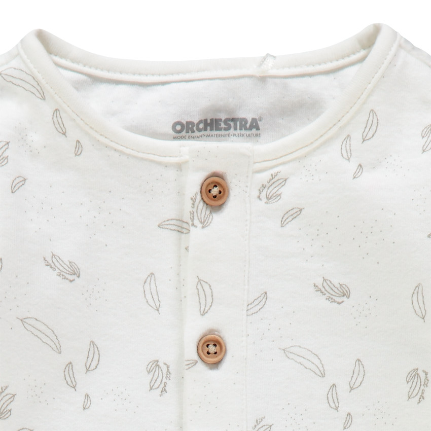 Combinaison longue à motifs plumes all-over en coton bio 