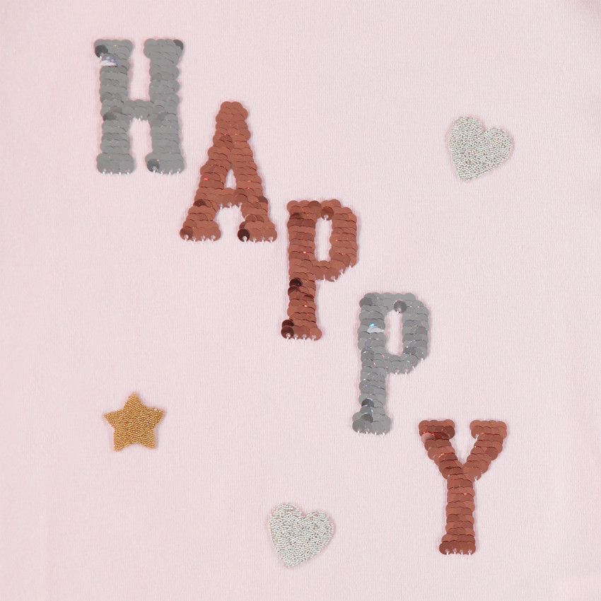 T-shirt manches longues en coton bio à message en sequins magiques 