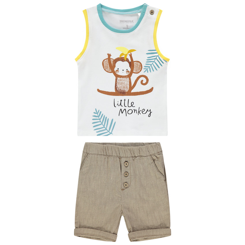 Ensemble avec débardeur print singe et bermuda en maille 