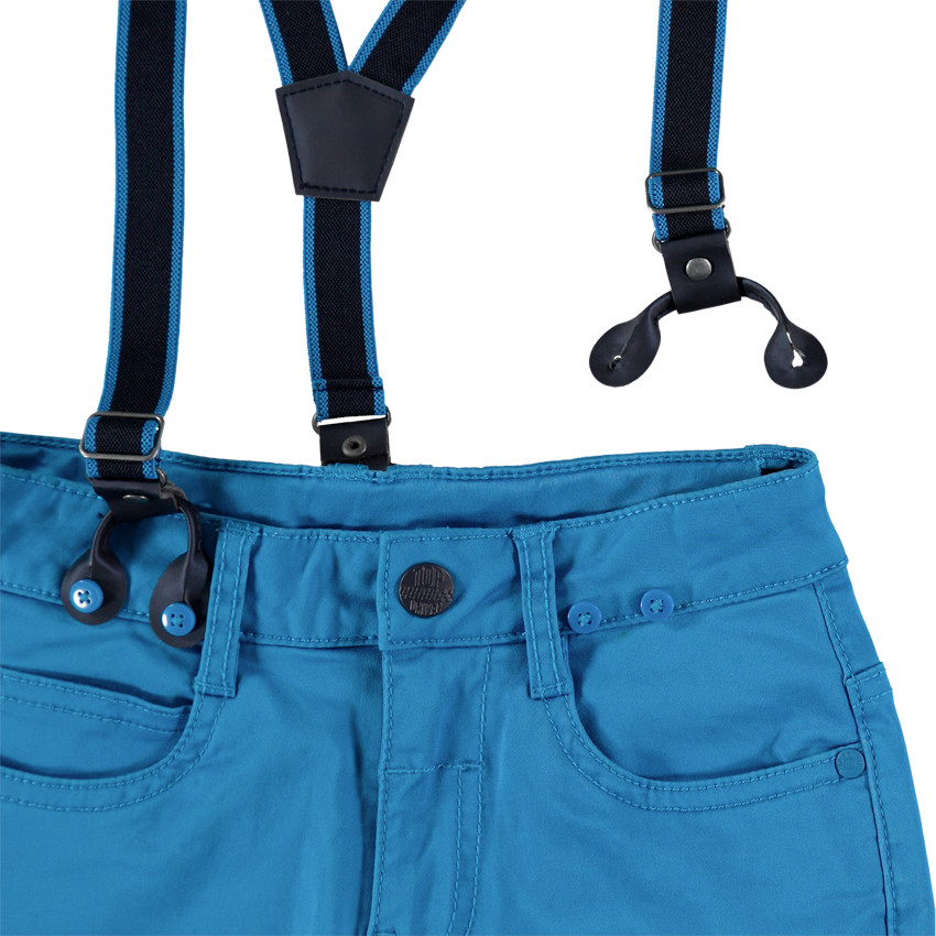 Pantalon bleu doublé jersey à poches et bretelles amovibles 