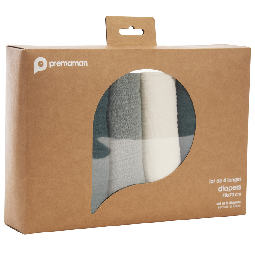 Lot de 6 langes en coton 70 x 70 cm - Vert (Prémaman) - Image 2