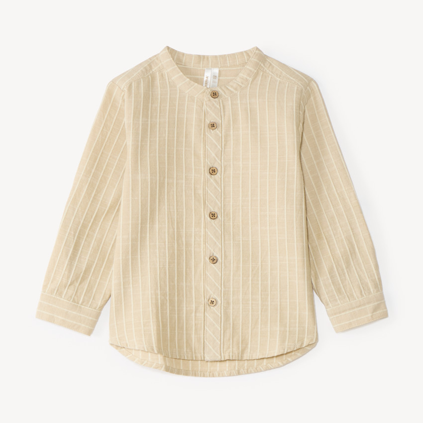 Chemise bébé garçon manches longues col mao en toile à rayures
