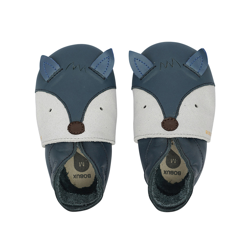 Chaussons en cuir pour bébé Soft Soles taille L - Renard Marine - Bleu marine