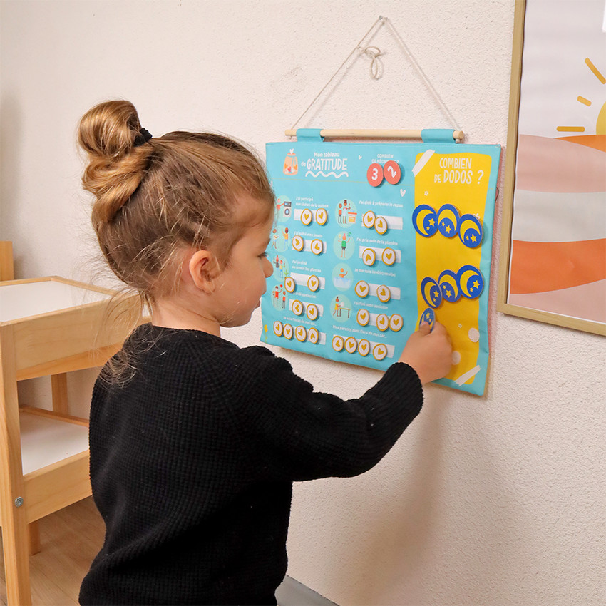 Semainier et tableau de gratitude en tissu Montessori 