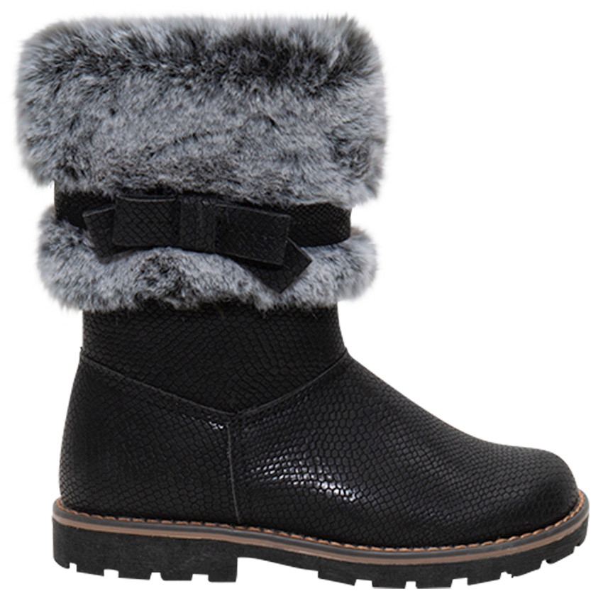 Bottes vernies avec fausse fourrure et noeud pour enfant fille 