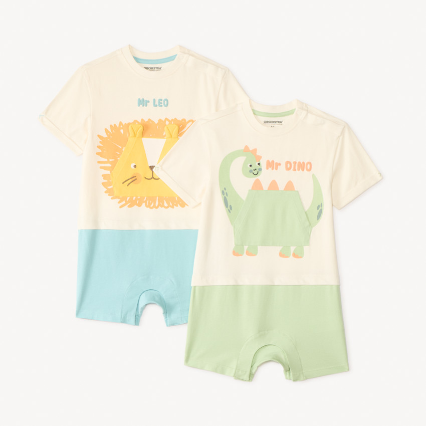 Lot de 2 combinaisons courtes en maille motifs animaux pour bébé garçon 