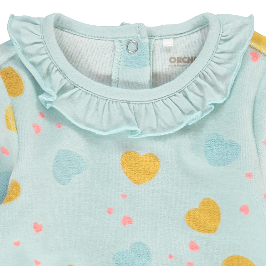 Dors-bien en velours col volanté et imprimé coeurs pour bébé fille 