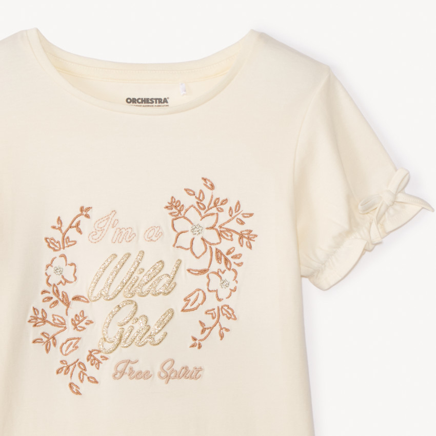 T-shirt manches courtes nouées à broderies pour fille 