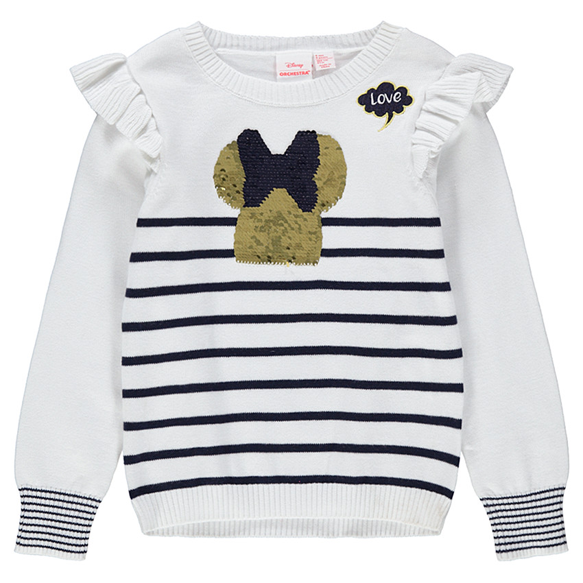 Pull en tricot style marinière avec Minnie en sequins magiques Disney  