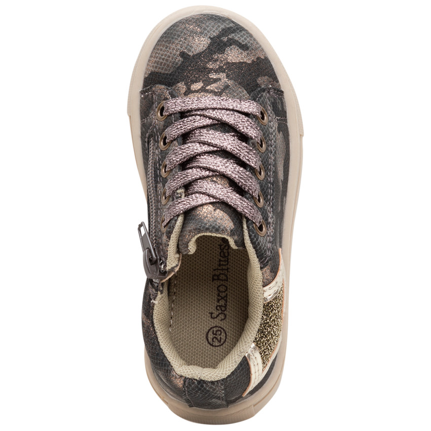 Baskets effet camouflage irisé à lacets et zip du 28 au 35 