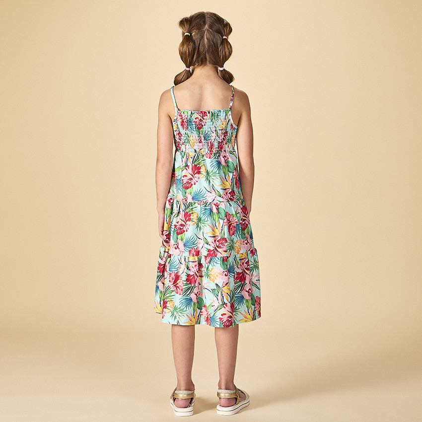 Robe longue volantée imprimé tropical pour fille 