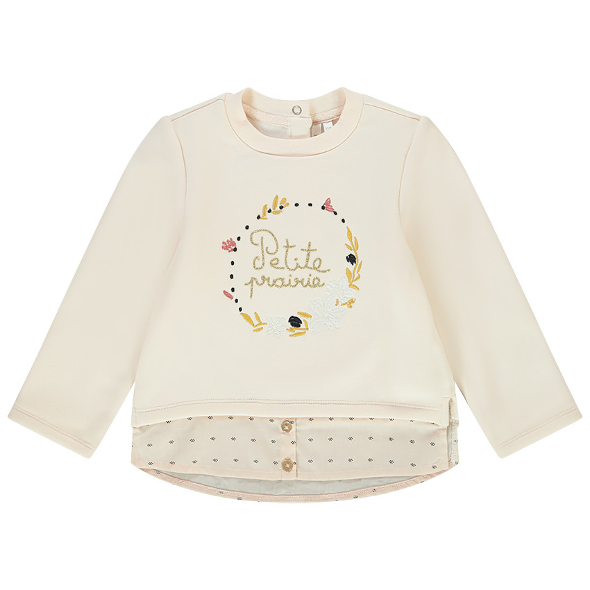 Sweat 2 en 1 en molleton contre collé et sherpa avec broderies pour bébé fille 