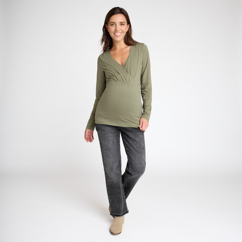 T-shirt manches longues de grossesse et d'allaitement à col croisé 