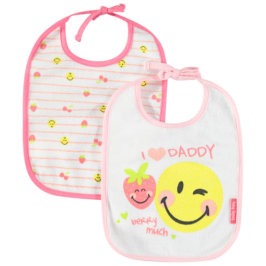 Lot de 2 bavoirs en éponge print SmileyWorld et rayures 