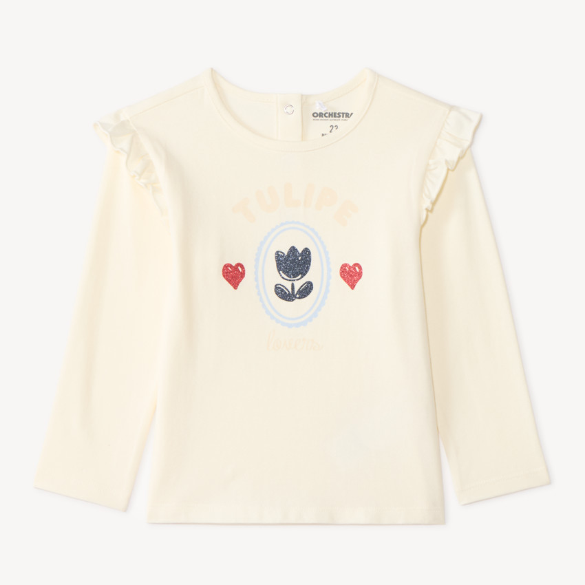 T-shirt bébé manches longues volantées et print tulipe