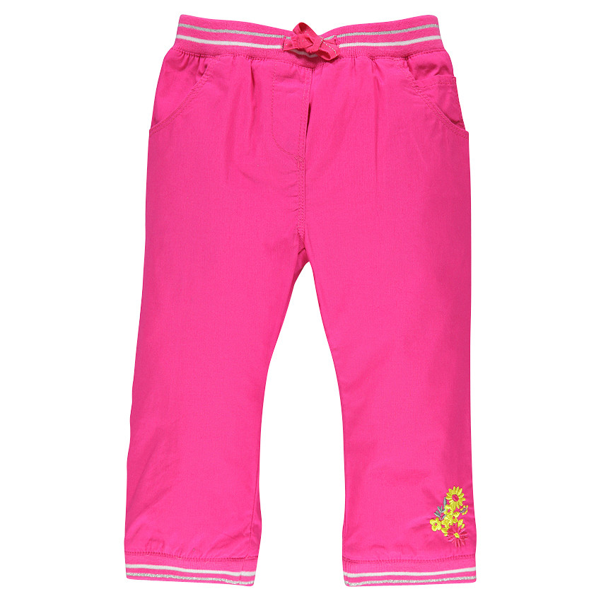 Pantalon en popeline de coton avec fleurs brodées 