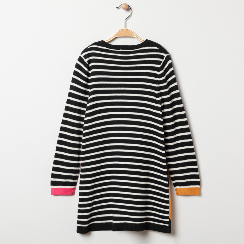 Robe manches longues en tricot à fleurs et rayures pour enfant fille 