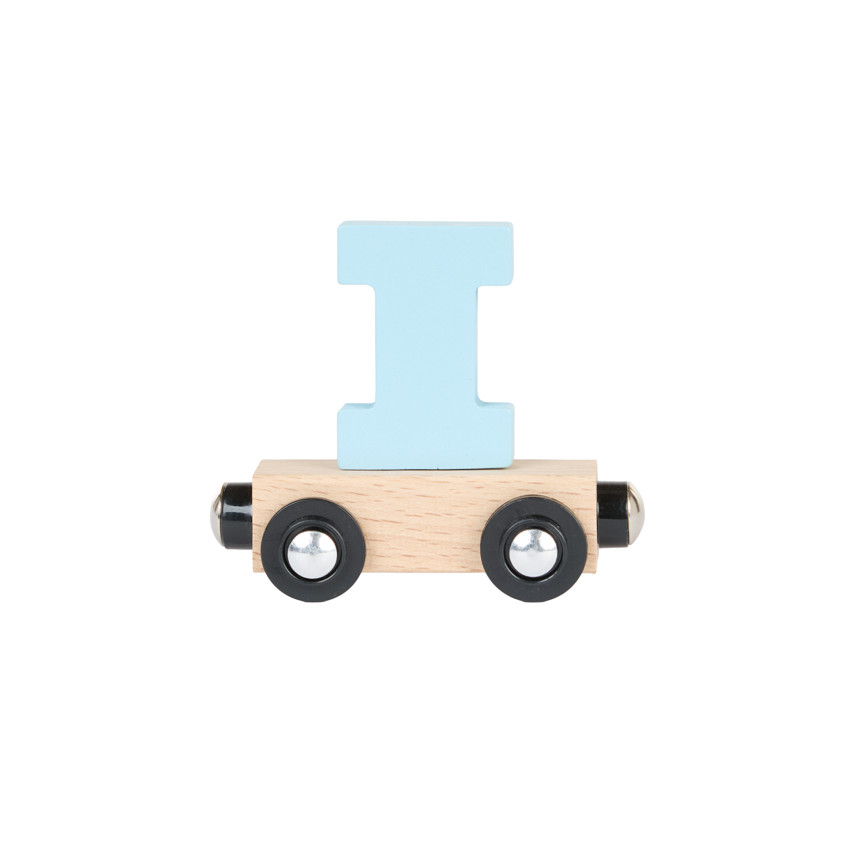 Lettre "I" wagon en bois - bleu clair 