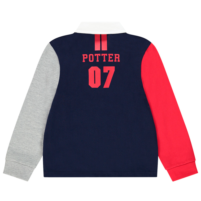 Polo manches longues tricolore motif Hogwarts Harry Potter 