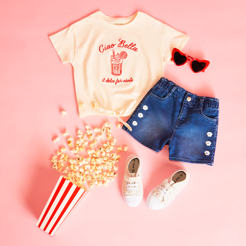 Short en jean avec broderie fleur pour fille 