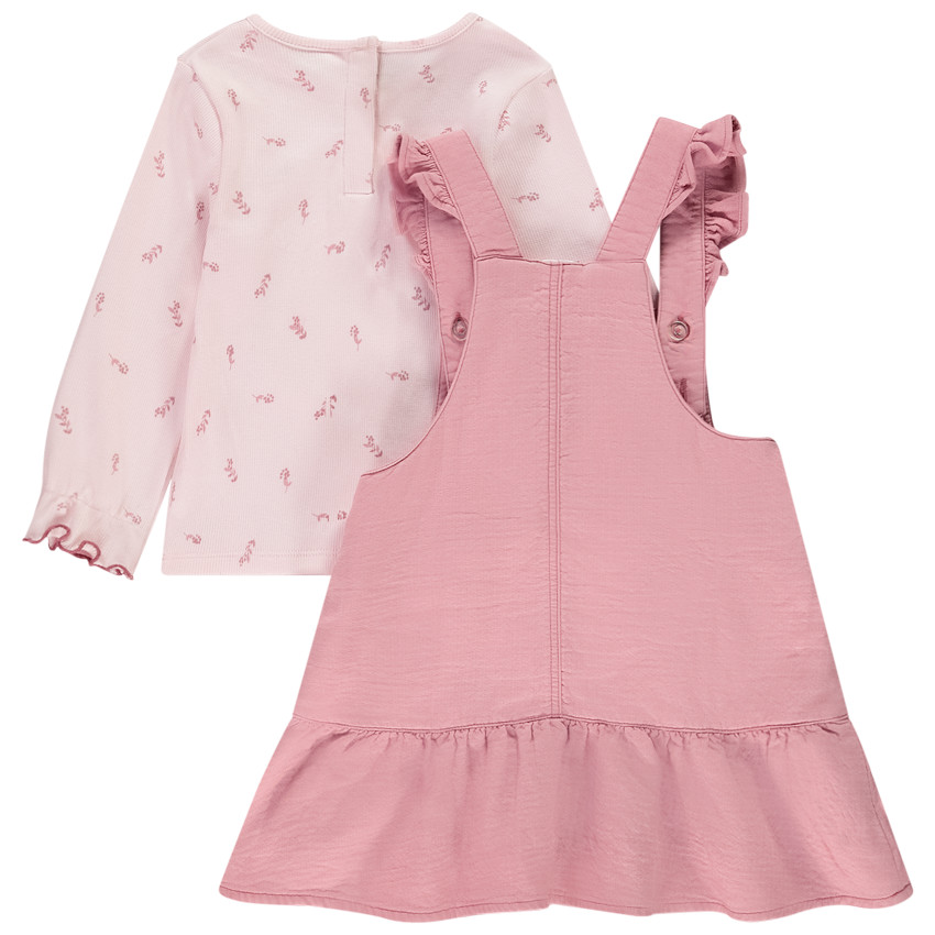 Ensemble robe salopette uni rose + t-shirt fantaisie pour bébé fille 