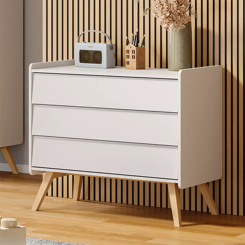 Commode à 3 tiroirs Vintage blanc/chêne 