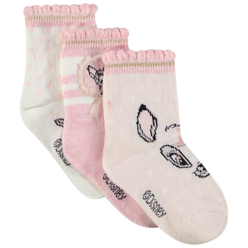 Lot de 3 paires de chaussettes normales Bambi Disney pour bébé fille