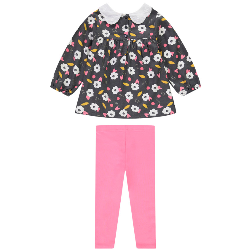 Ensemble tunique imprimé fleurs + caleçon uni pour bébé fille 