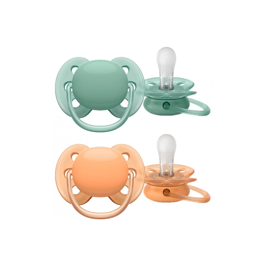 Lot de 2 sucettes Ultra Soft vert et terracotta 18M+ - Vert d'eau