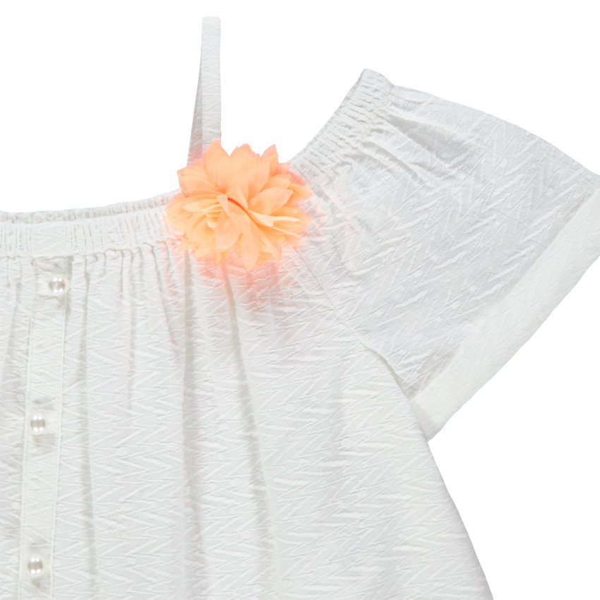 Top court en maille fantaisie avec fleur orange pour fille 