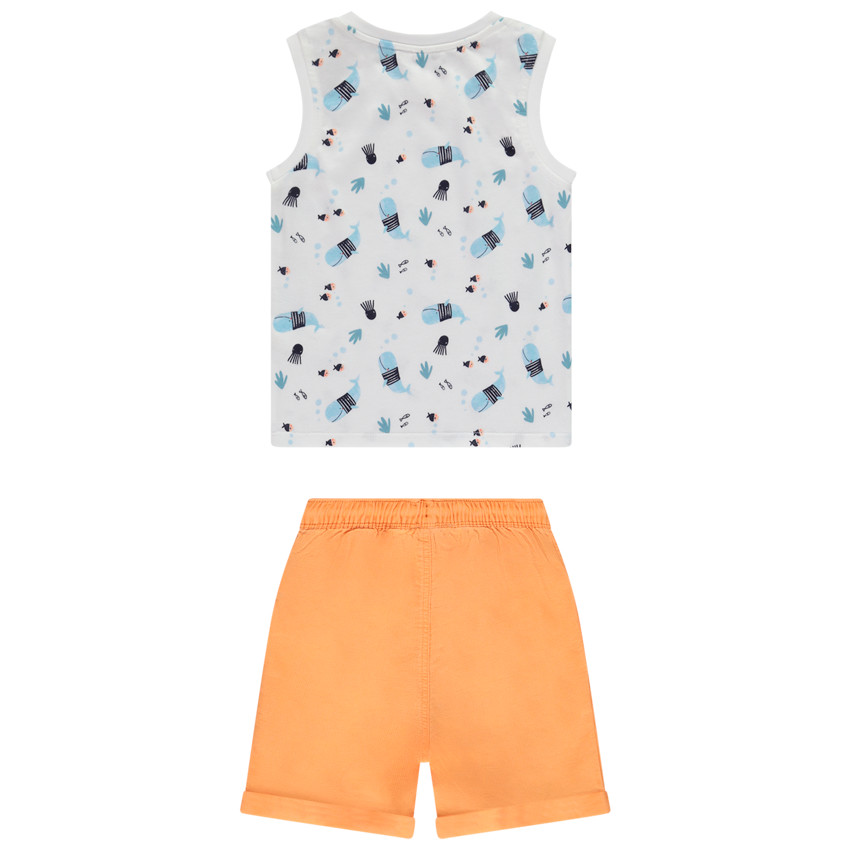 Ensemble bermuda uni + débardeur imprimé marin pour bébé garçon  