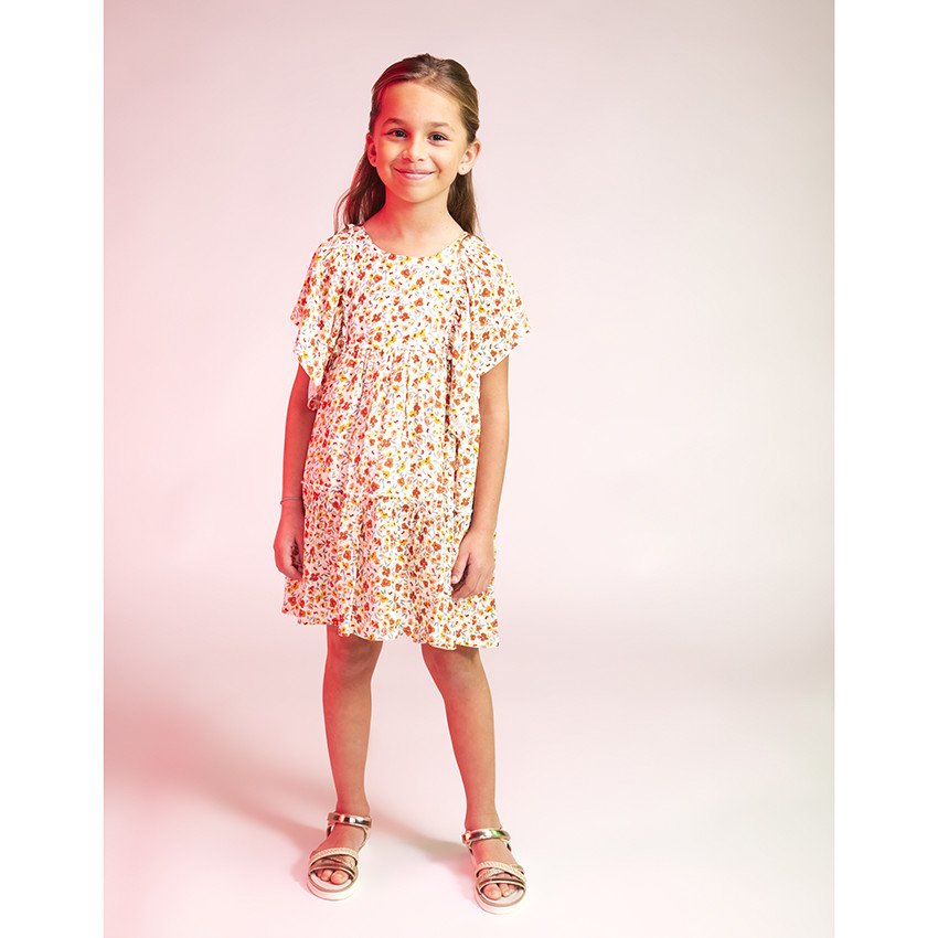 Robe manches courtes volantées imprimé floral pour fille 