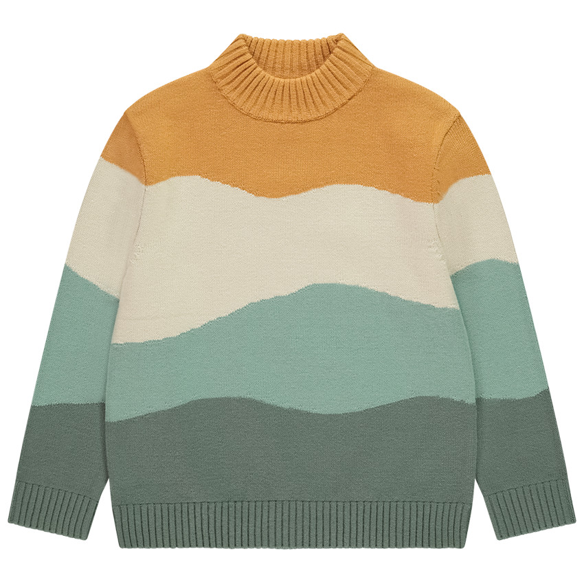 Pull col montant en tricot motif montagne pour garçon  