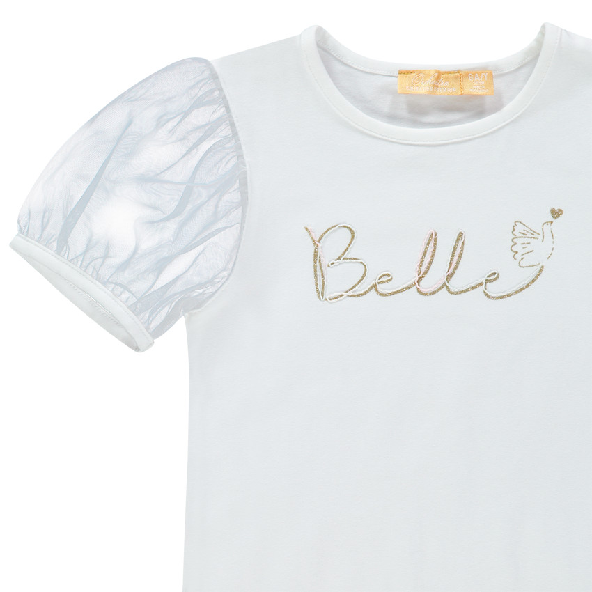 T-shirt manches courtes en tulles à texte pailleté 