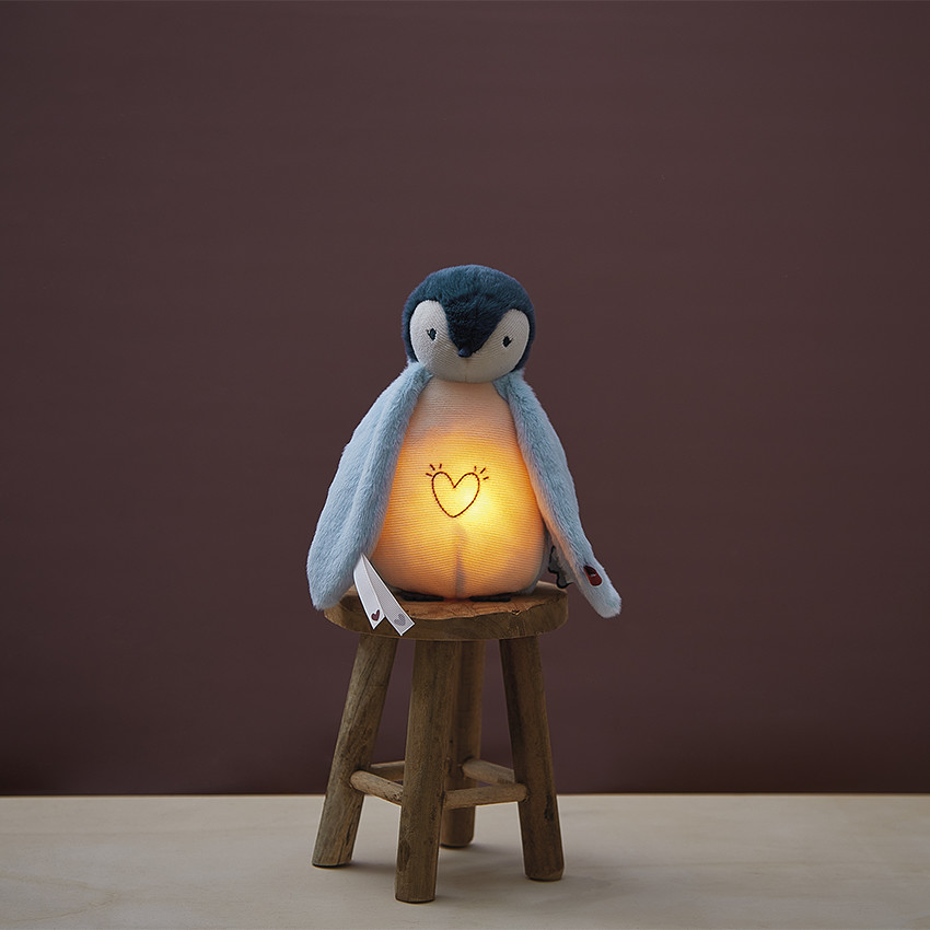 Peluche veilleuse avec boîtier amovible manchot bleu 