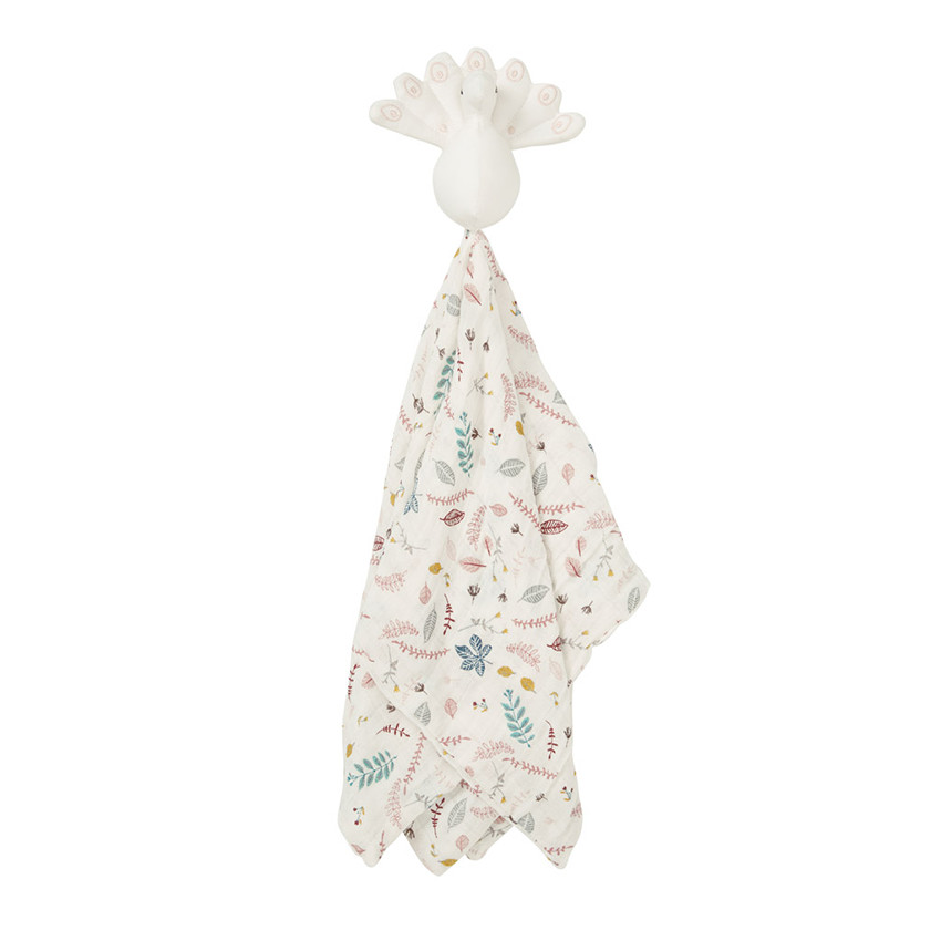 Doudou lange Paon - Pressed Leaves Rose Main Doudou lange Paon - Pressed Leaves Rose