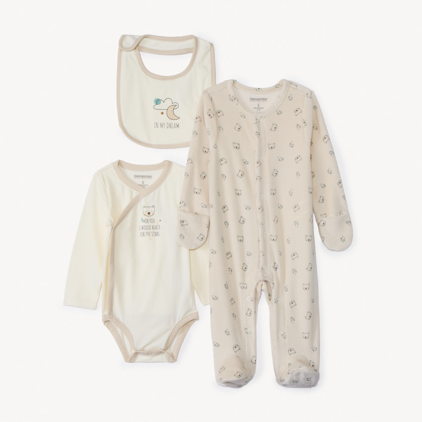 Set naissance 3 pièces motif ourson pour bébé