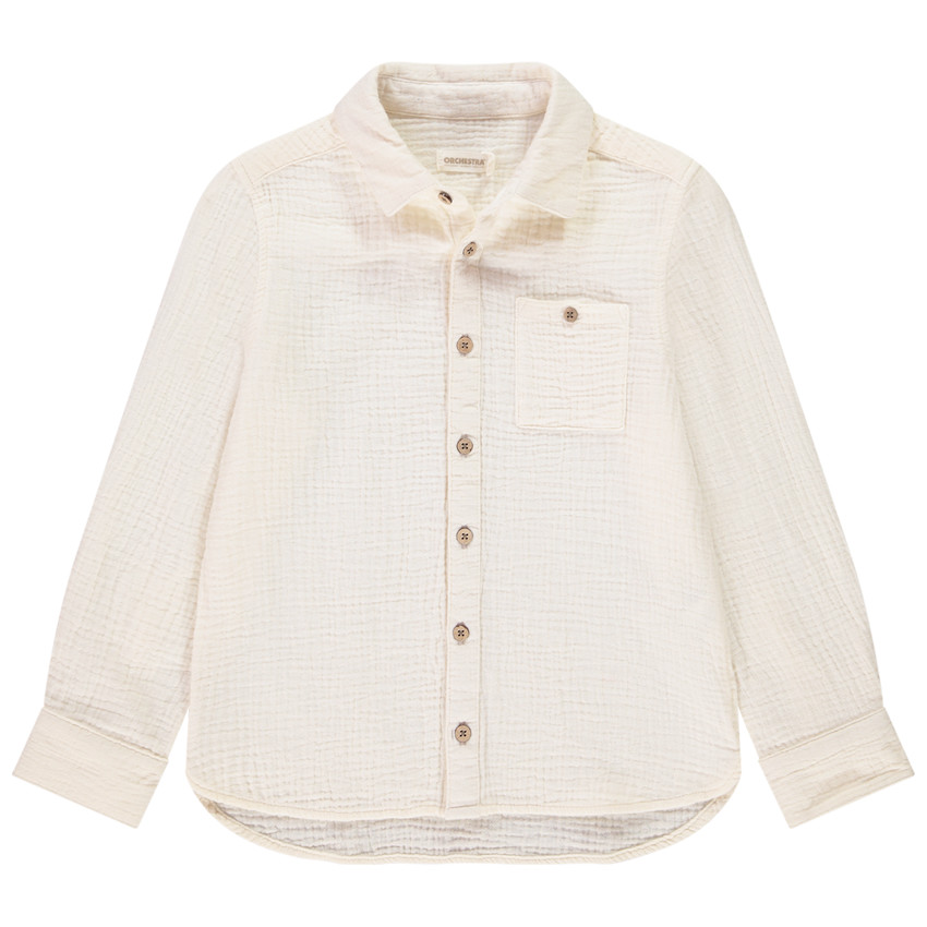 Chemise manches longues unie en tetra pour garçon