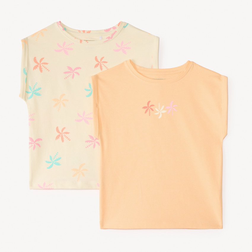 Lot de 2 t-shirts manches courtes forme boîte pour fille