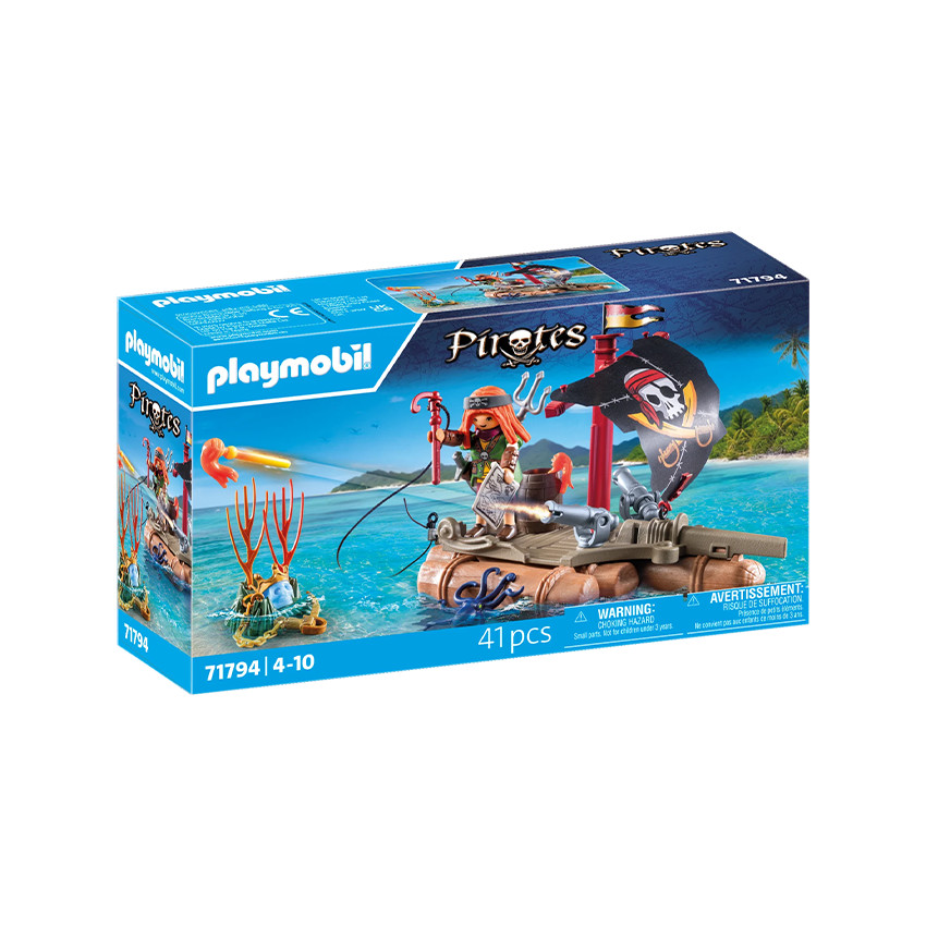 Figurine pirate avec radeau flottant et trésor  