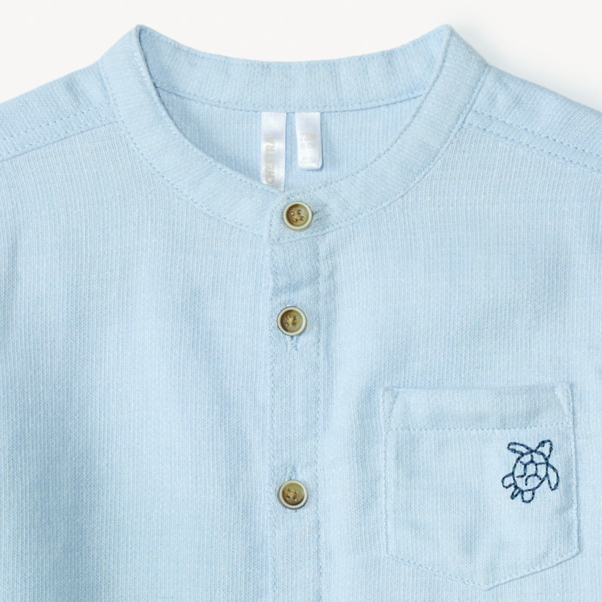Chemise manches courtes col mao avec broderie animaux pour bébé garçon 
