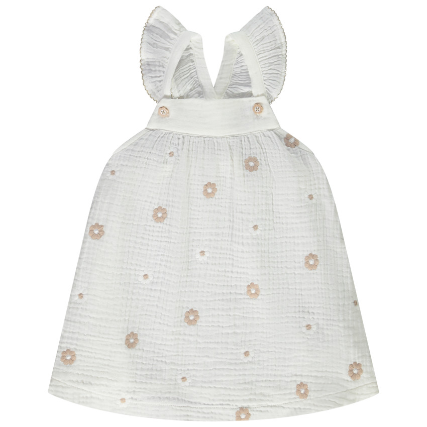 Tunique sans manches en double gaze broderies fleurs pour bébé fille 