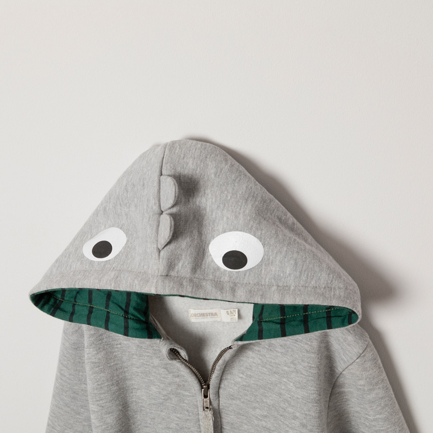 Gilet en molleton zippé à poches et dents de dinosaure printées 