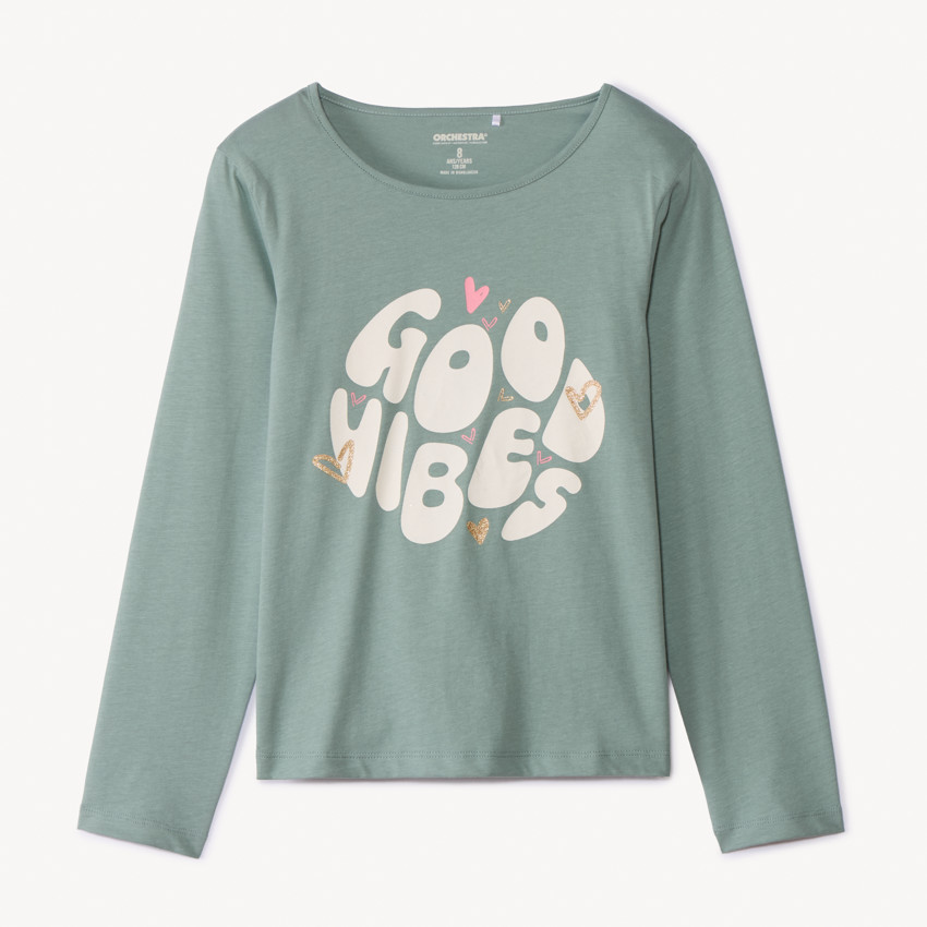 T-shirt manches longues fantaisie pailletée pour fille  