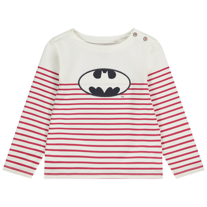 T-shirt manches longues en jersey style marinière avec patch Batman pour garçon 