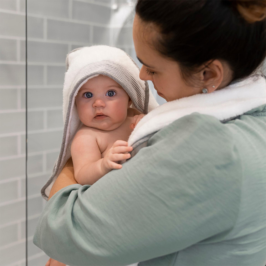 Cape de bain XL avec anneau de dentition Dry'n Play White 